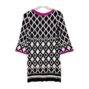 Joseph Ribkoff Geometric Sheath Dress Womens Sz 10 Black White Pink Back Zip